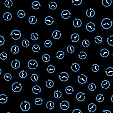 Line Clock icon isolated seamless pattern on black background. Time symbol Stock Illustration