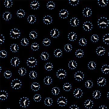Line Clock icon isolated seamless pattern on black background. Time symbol Stock Illustration