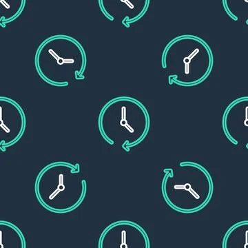 Line Clock icon isolated seamless pattern on black background. Time symbol Stock Illustration