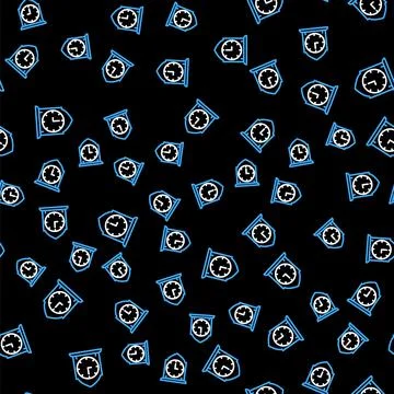 Line Clock icon isolated seamless pattern on black background. Time symbol Stock Illustration