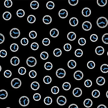 Line Clock icon isolated seamless pattern on black background. Time symbol Stock Illustration