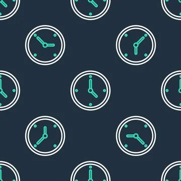 Line Clock icon isolated seamless pattern on black background. Time symbol Stock Illustration