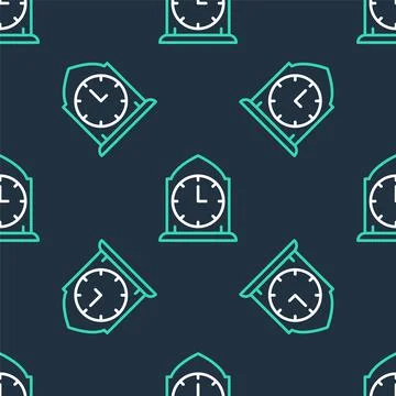 Line Clock icon isolated seamless pattern on black background. Time symbol Stock Illustration