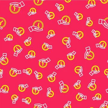 Line Clock icon isolated seamless pattern on red background. Time symbol. Vector Stock Illustration