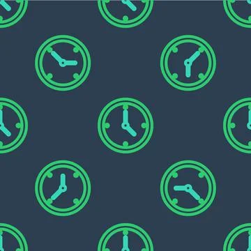 Line Clock icon isolated seamless pattern on blue background. Time symbol Stock Illustration