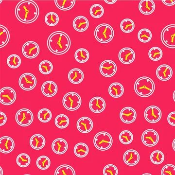 Line Clock icon isolated seamless pattern on red background. Time symbol. Vector Stock Illustration