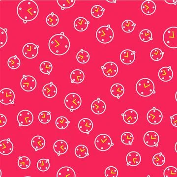 Line Clock icon isolated seamless pattern on red background. Time symbol. Vector Illustrazione stock