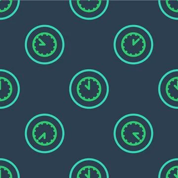 Line Clock icon isolated seamless pattern on blue background. Time symbol Stock Illustration