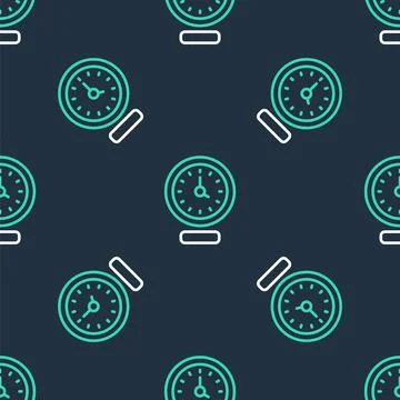 Line Clock icon isolated seamless pattern on black background. Time symbol Illustrazione stock