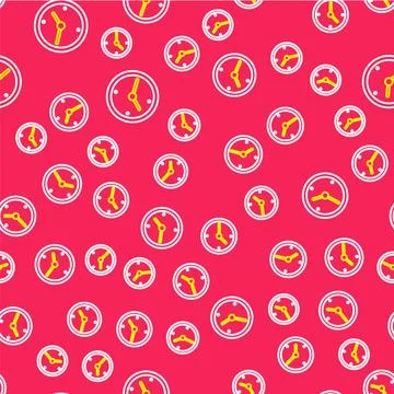 Line Clock icon isolated seamless pattern on red background. Time symbol. Vector Stock Illustration