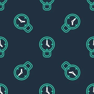 Line Clock icon isolated seamless pattern on black background. Time symbol Stock Illustration