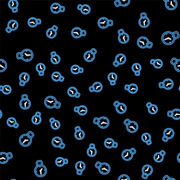 Line Clock icon isolated seamless pattern on black background. Time symbol Stock Illustration