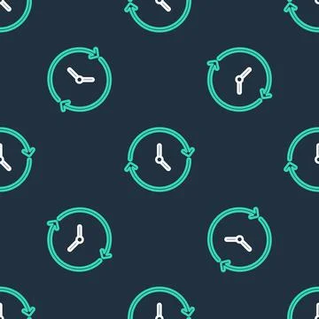 Line Clock icon isolated seamless pattern on black background. Time symbol Stock Illustration