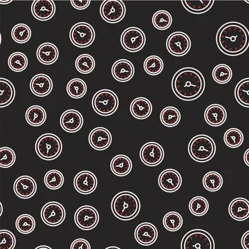 Line Clock icon isolated seamless pattern on black background. Time symbol Stock Illustration