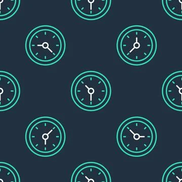Line Clock icon isolated seamless pattern on black background. Time symbol Stock Illustration