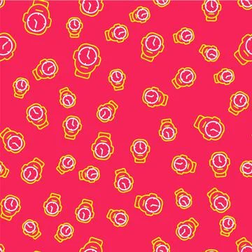 Line Clock icon isolated seamless pattern on red background. Time symbol. Vector Stock Illustration