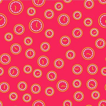 Line Clock icon isolated seamless pattern on red background. Time symbol. Vector Stock Illustration