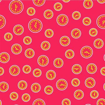 Line Clock icon isolated seamless pattern on red background. Time symbol. Vector Stock Illustration