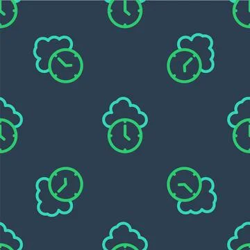 Line Clock icon isolated seamless pattern on blue background. Time symbol 스톡 일러스트