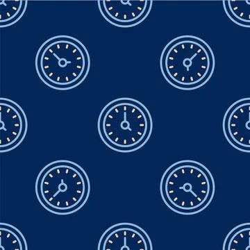 Line Clock icon isolated seamless pattern on blue background. Time symbol Stock Illustration