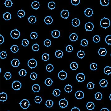 Line Clock icon isolated seamless pattern on black background. Time symbol Stock Illustration