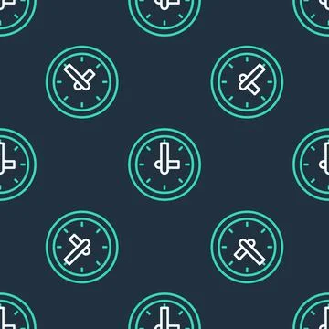 Line Clock icon isolated seamless pattern on black background. Time symbol Stock Illustration