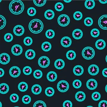 Line Clock icon isolated seamless pattern on black background. Time symbol Stock Illustration