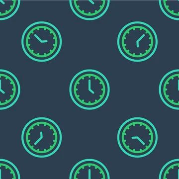 Line Clock icon isolated seamless pattern on blue background. Time symbol. .. Stock Illustration