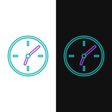 Line Clock icon isolated on white and black background. Time symbol. Colorf.. 스톡 일러스트
