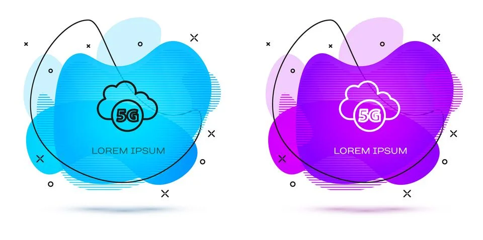 Line Cloud 5G new wireless internet wifi connection icon isolated on white ba Stock Illustration