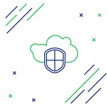 Line Cloud and shield icon isolated on white background. Cloud storage data 스톡 일러스트