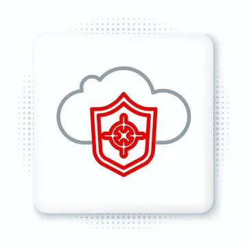 Line Cloud and shield icon isolated on white background. Cloud storage data Illustrazione stock