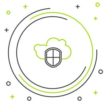 Line Cloud and shield icon isolated on white background. Cloud storage data Stock Illustration