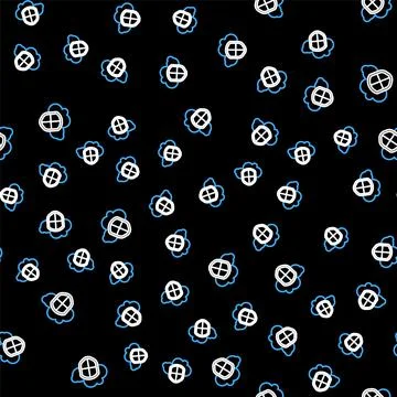 Line Cloud and shield icon isolated seamless pattern on black background. Cloud Stock Illustration