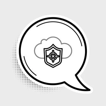 Line Cloud and shield icon isolated on grey background. Cloud storage data Illustrazione stock