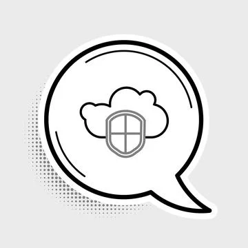 Line Cloud and shield icon isolated on grey background. Cloud storage data 스톡 일러스트
