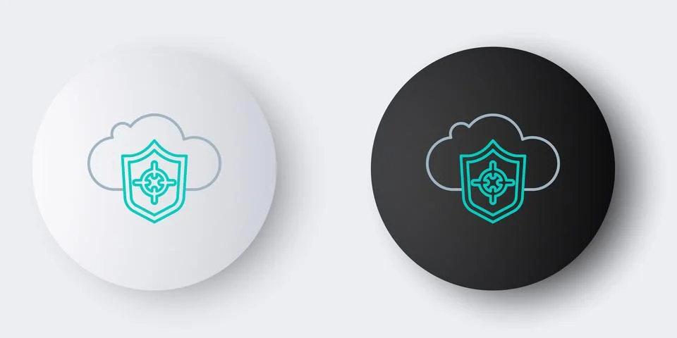 Line Cloud and shield icon isolated on grey background. Cloud storage data Illustrazione stock