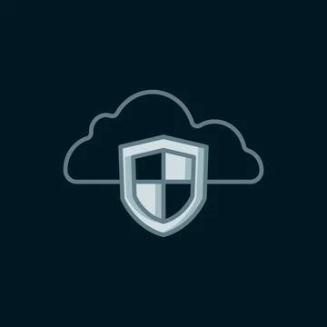 Line Cloud and shield icon isolated on black background. Cloud storage data.. 스톡 일러스트