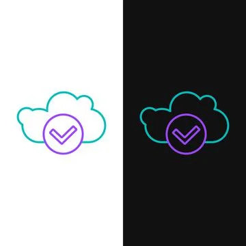 Line Cloud with check mark icon isolated on white and black background. Cloud イラスト素材