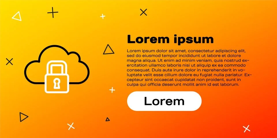 Line Cloud computing lock icon isolated on yellow background. Security, safety Stock Illustration