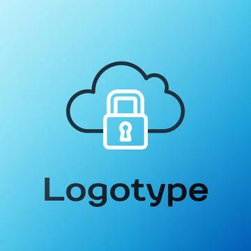 Line Cloud computing lock icon isolated on blue background. Security, safety 스톡 일러스트