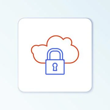 Line Cloud computing lock icon isolated on white background. Security, safety Stock Illustration