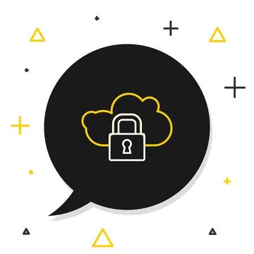 Line Cloud computing lock icon isolated on white background. Security, safety Stock Illustration