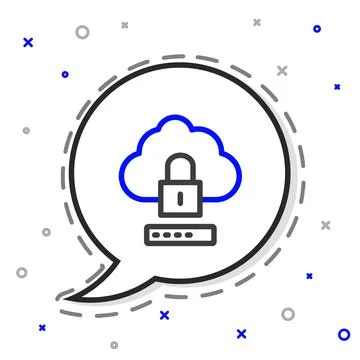 Line Cloud computing lock icon isolated on white background. Security, safety 스톡 일러스트