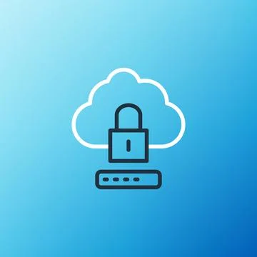 Line Cloud computing lock icon isolated on blue background. Security, safety Stock Illustration