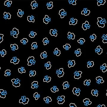 Line Cloud computing lock icon isolated seamless pattern on black background Illustrazione stock