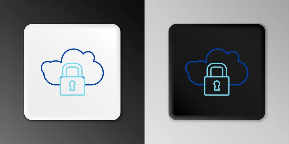 Line Cloud computing lock icon isolated on grey background. Security, safety Stock Illustration