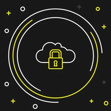 Line Cloud computing lock icon isolated on black background. Security, safety 库存插图