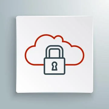Line Cloud computing lock icon isolated on white background. Security, safety Stock Illustration
