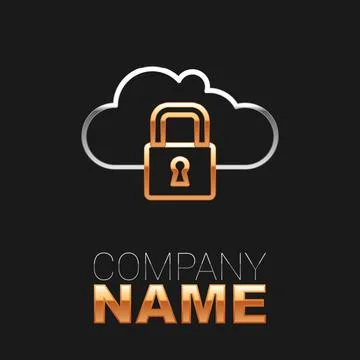Line Cloud computing lock icon isolated on black background. Security, safety Stock Illustration